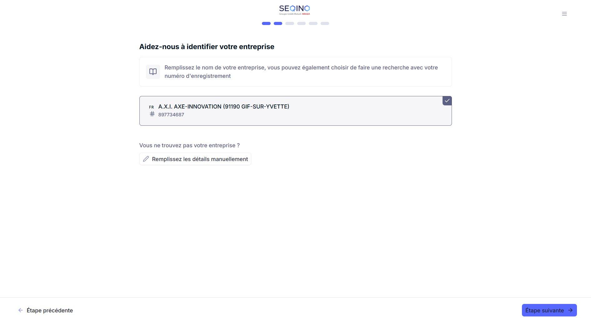 Screenshot: search results list with a manual entry option.