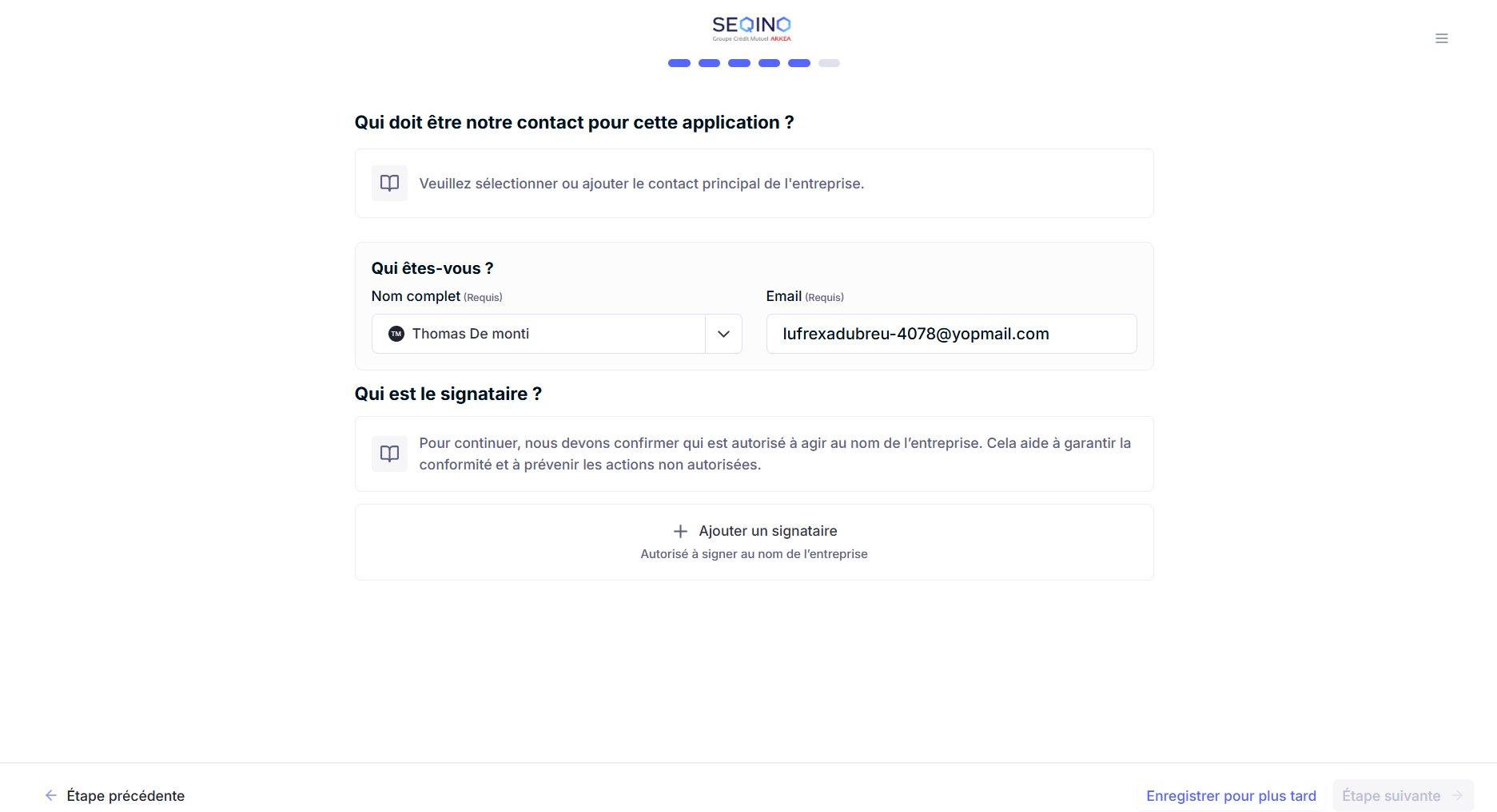 Screenshot: designating the contact.