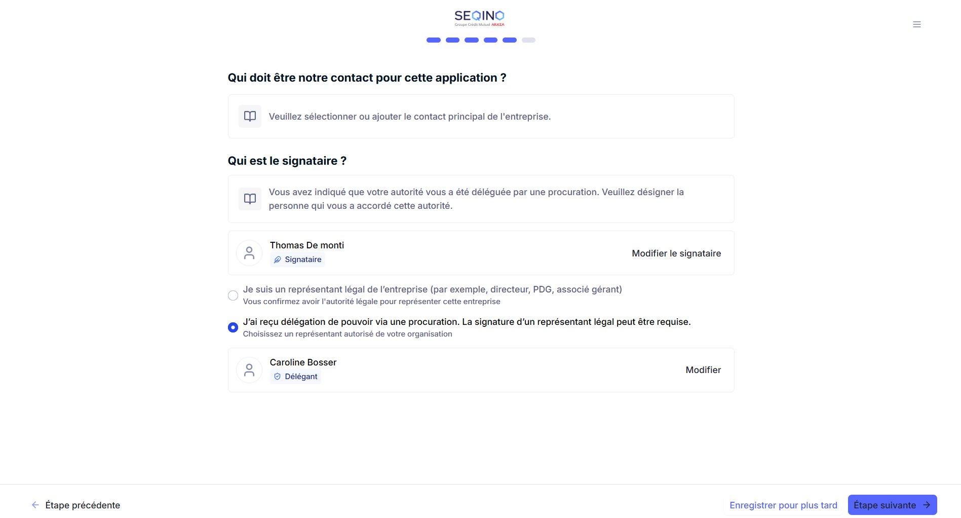 Screenshots: designating the signatory