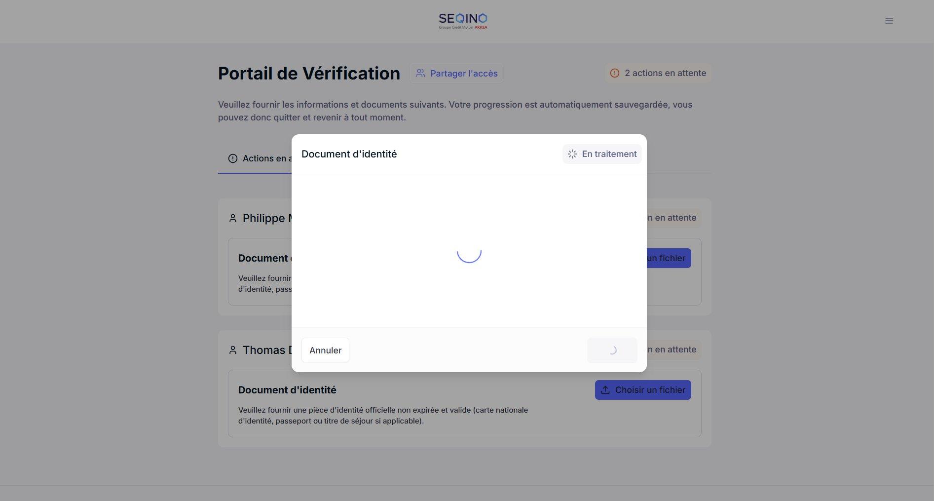 Screenshot: upload window with "Processing" status and a loading indicator.